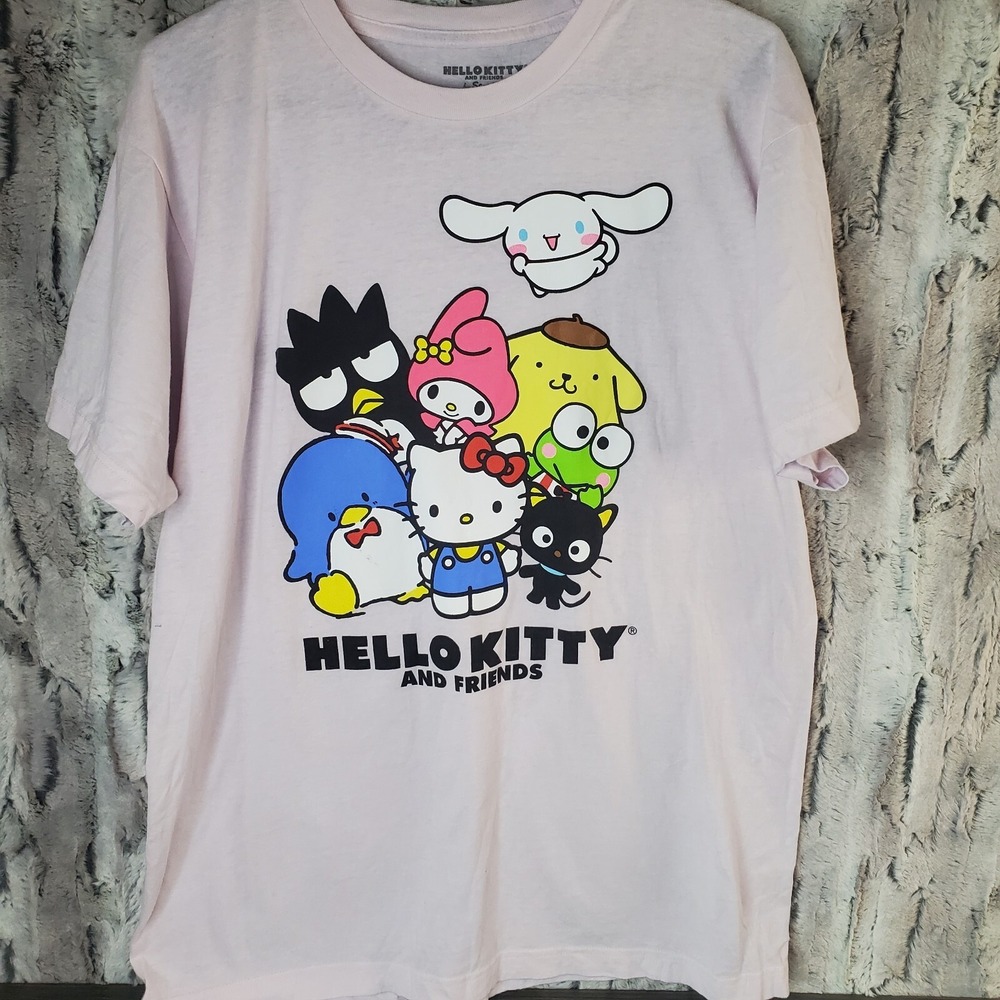 Hello Kitty Shirt Womens L Pale Pink Short Sleeve Oversized Graphic Ladies